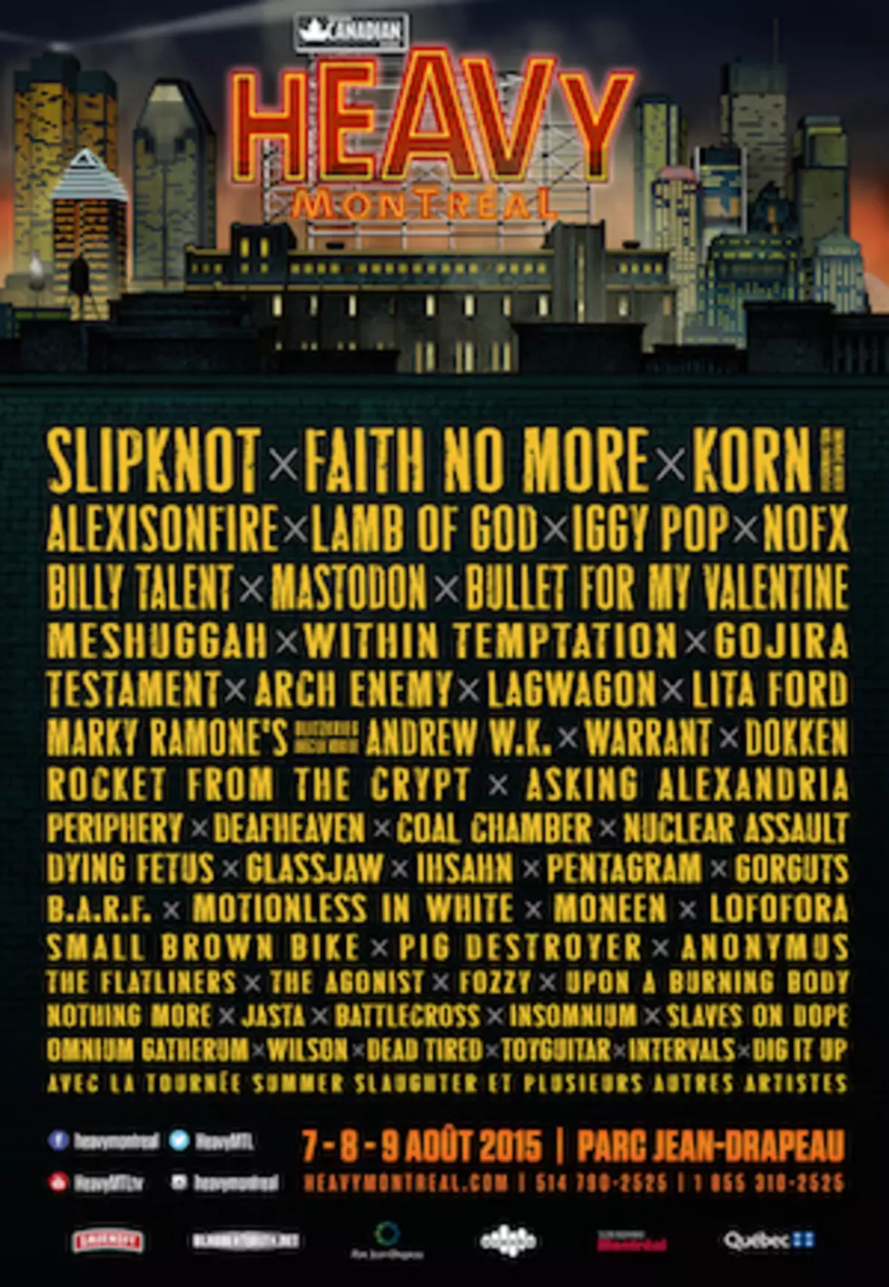 Slipknot, Faith No More + Korn Lead 2015 Heavy Montreal Festival